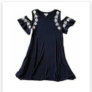 Embroidered Flower Cold-shoulder Dress.